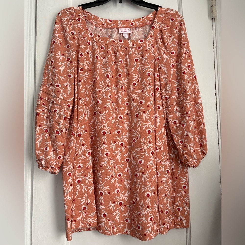 Isabel Rust Floral Boho Maternity Blouse with Ruffle Tiered Sleeves, Sz: Large